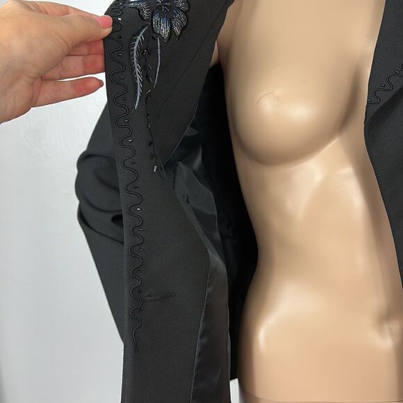 Cache Black Floral Beaded Embroidered Single Button Closure Blazer Jacket Sz 12 - Picture 6 of 11
